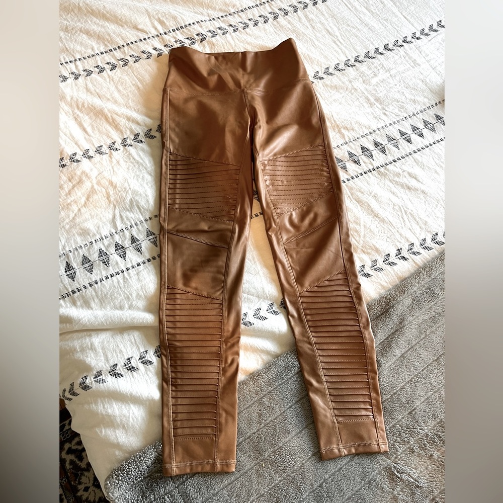 Carmel coloured Faux leather leggings, 7 brand.